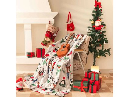 Vánoční deka se zvířátky v šedé barvě KFJ 12