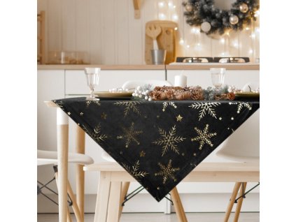 361043 vianocny zamatovy obrus na stol v ciernej farbe so zlatymi vlockami 85 x 85 cm