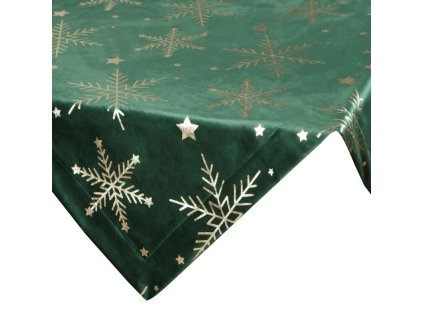 361025 vianocny zamatovy obrus na stol v zelenej farbe so zlatymi vlockami 85 x 85 cm