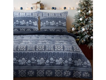 Vánoční flanelové ložní povlečení FJORD v modré barvě (Rozměr ložního povlečení Šířka x Délka: 140x200cm + 1ks 70x80 cm)