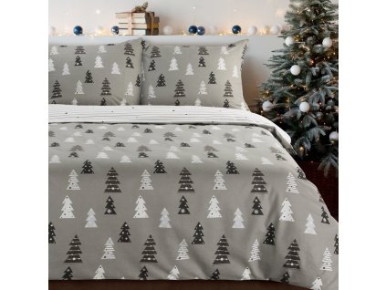 Vánoční flanelové ložní povlečení LENON v šedé barvě (Rozměr ložního povlečení Šířka x Délka: 140x200cm + 1ks 70x80 cm)