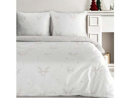 Vánoční ložní povlečení z bavlněného saténu BOSQUE v bílé barvě (Rozměr ložního povlečení Šířka x Délka: 140x200cm + 1ks 70x80 cm)