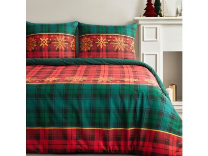 Vánoční ložní povlečení z bavlny ranforcé GLORY v zeleno-červené barvě (Rozměr ložního povlečení Šířka x Délka: 140x200cm + 1ks 70x80 cm)