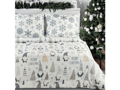 Vánoční ložní povlečení z bavlny ranforcé DWARF v bílé barvě (Rozměr ložního povlečení Šířka x Délka: 140x200cm + 1ks 70x80 cm)
