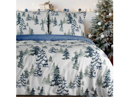 Vánoční ložní povlečení z bavlny ranforcé NATAL v bílo-modré barvě (Rozměr ložního povlečení Šířka x Délka: 140x200cm + 1ks 70x80 cm)