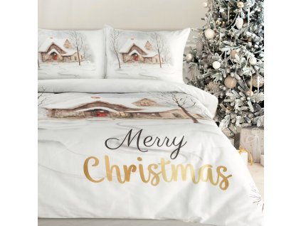 Vánoční ložní povlečení z bavlněného saténu JOYFULL (Rozměr ložního povlečení Šířka x Délka: 140x200cm + 1ks 70x80 cm)