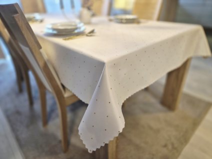 Luxusní Vánoční ubrus zlatý s tečkami SW33