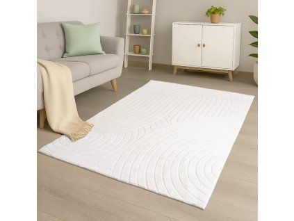 Moderní kožešinový koberec Waves 501 bílý