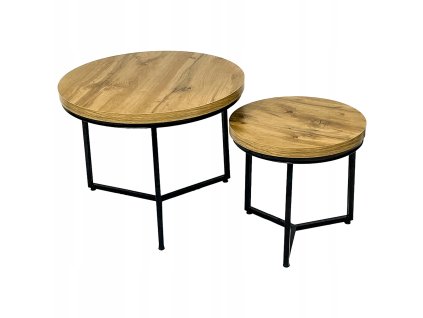 Set kulatých kávových stolků Industrial 60 40cm 2ks Dub 1