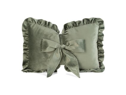 378030 dekoracny zamatovy vankus v tvare masle s volanikom v olivovej farbe