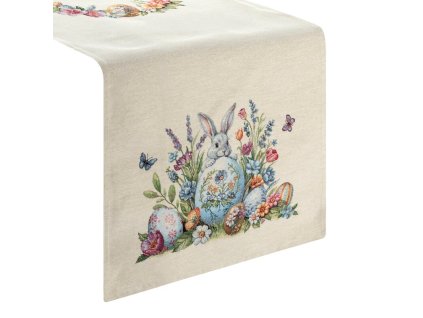 377739 velkonocny gobelinovy behun na stol so zajacikom a kraslicou 45 x 140 cm