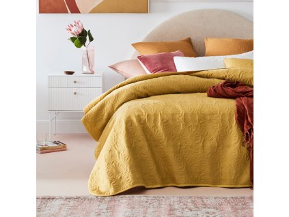 Elegantní přehoz na postel LEILA v hořčicové barvě
