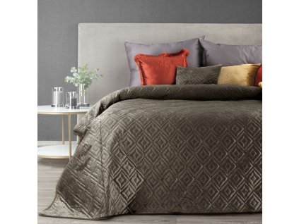 Luxusní sametový přehoz na postel ARIEL3 v hnědé barvě