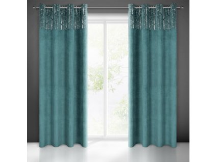 Luxusní sametový závěs - tyrkysově-stříbrný ZKDB-07