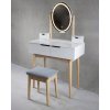 Toaletní stolek s oválným LED zrcadlem a šedou taburetkou