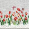 Kuchyňská záclonka STELLA s potiskem tulipánů a krajkou 150x30cm