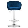 Sametová barová židle EAST - tmavě modrá (chromová noha)