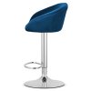 Sametová barová židle EAST - tmavě modrá (chromová noha)