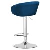Sametová barová židle EAST - tmavě modrá (chromová noha)