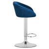 Sametová barová židle EAST - tmavě modrá (chromová noha)