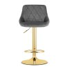 Sametová barová židle KAST - tmavě šedá (zlatá noha)