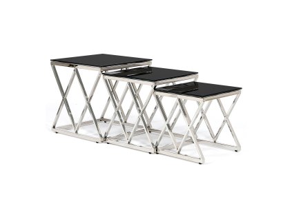 3 részes CESARE ezüst dohányzóasztal készlet fekete üveggel