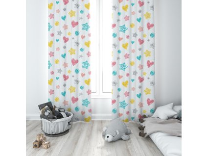Gyerekfüggöny színes szívecskékkel D404-194-01