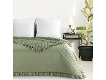 Fodorral díszített egyszínű ágytakaró VANESA - zöld