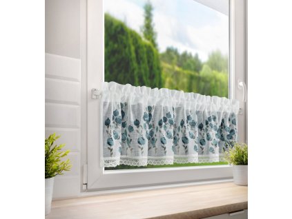 POLA konyhai függöny kék virágokkal és csipkével 150x30cm