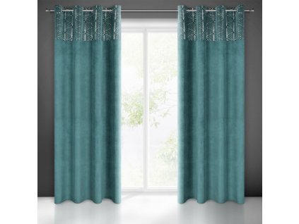 Luxus Bársonyfüggöny - türkiz-ezüst ZKDB-07