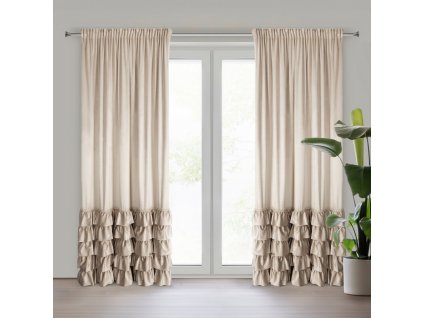 Luxus CARLI szalagfüggöny fodrokkal és csillogó kristály övvel - bézs