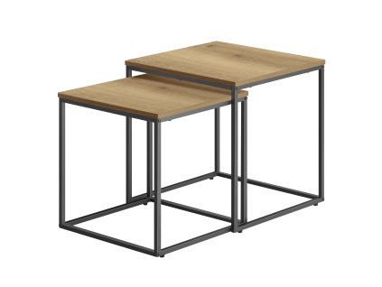 2 db dohányzóasztal készlet - tölgy / fekete lábak