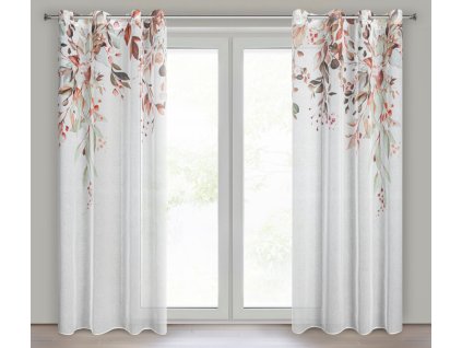 Két dekoratív MEG etamin függöny készlet őszi virágok motívumával
