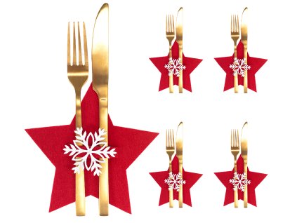 Karácsonyi evőeszköz huzat vörös csillag - 4 db-os készlet