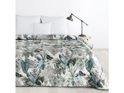 Bársony ágytakaró DAVOS2 növényi mintával - zöld