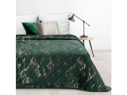 Bársony ágytakaró LUIZ6 fényes márványmintával - sötétzöld