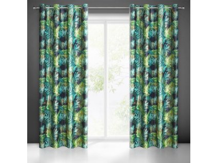 DAVOS Bársonyfüggöny karikás monstera levélmintával - fekete