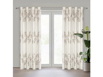 Levélmintával díszített Bársonyfüggöny IDALIA - krém