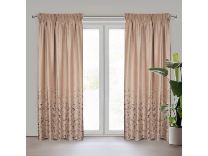 Bársonyfüggöny MARIELA finom gallymintával díszítve - bézs