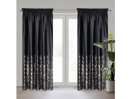 Bársonyfüggöny MARIELA finom gallymintával díszítve - fekete