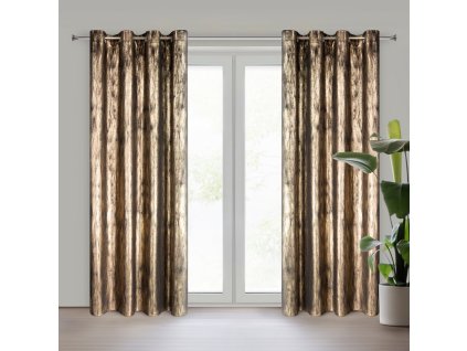 Bársonyfüggöny karikás EMILA fényes mintával - fekete