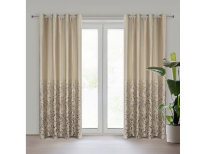 TORI Bársonyfüggöny karikás, finom gallymintával díszítve - bézs