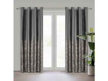 TORI Bársonyfüggöny karikás, finom gallymintával díszítve - grafit