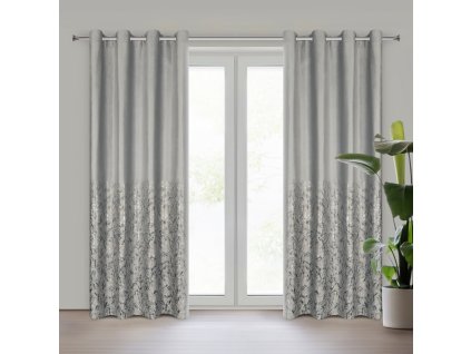 TORI Bársonyfüggöny karikás finom gallymintával díszítve - ezüst