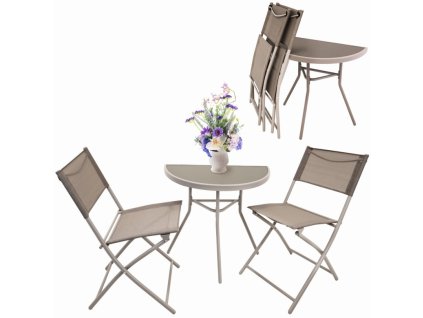 Erkély összecsukható készlet kis erkélyhez 2x szék és asztal - bézs