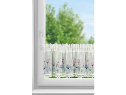 Virágmintával és csipkével díszített DOLOREZ konyhai függöny 150 x 30 cm
