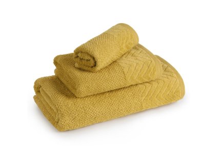 LOREN törölköző bársony szegéllyel - mustár (Törölköző mérete 30x50 cm)