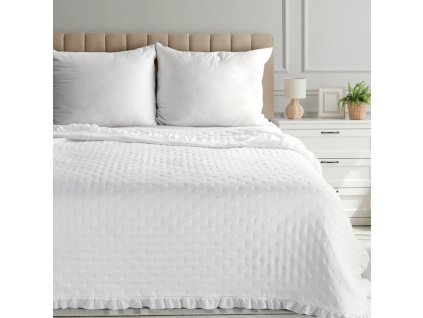 Ágytakaró fodros szegéllyel LIBI3 fehér (Dobási méret (szélesség x hossz) 170x210 cm)