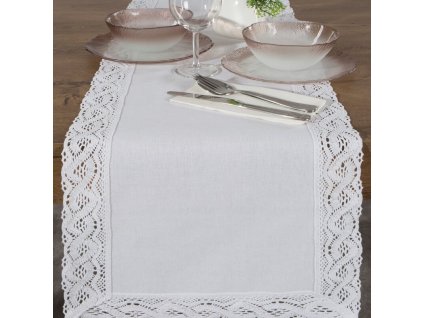 Fehér asztali futó csipkével SUSAN (Futófelület mérete (szélesség x hossz) 40x140 cm)