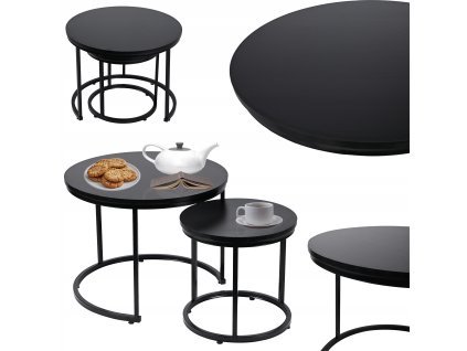 2 db-os kerek dohányzóasztal szett 60 40 cm 2 db fekete